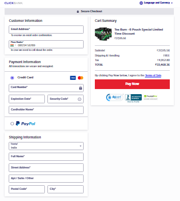 Tea Burn Secured Checkout Form